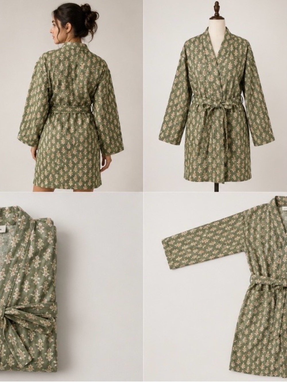 Floral Waffle Bath Robe Green/Pink - Threshold - Picture 10 of 13